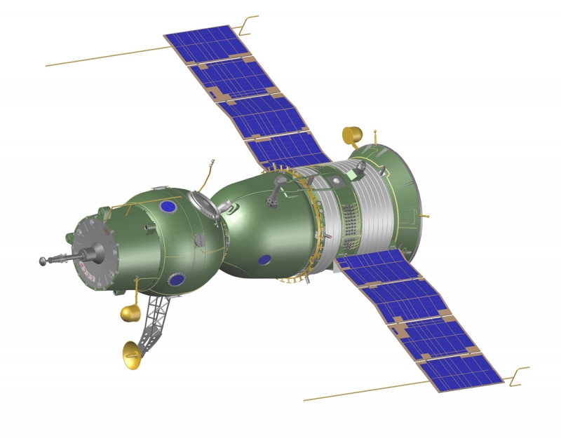  Космический корабль «Союз» 7К-ОК с активным стыковочным узлом. Графика А. Шлядинского 